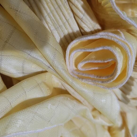 Vintage Tiered Midi Dress Yellow Ruffle Plisse Lemon 70s Pastel Homemade Large - Picture 7 of 14